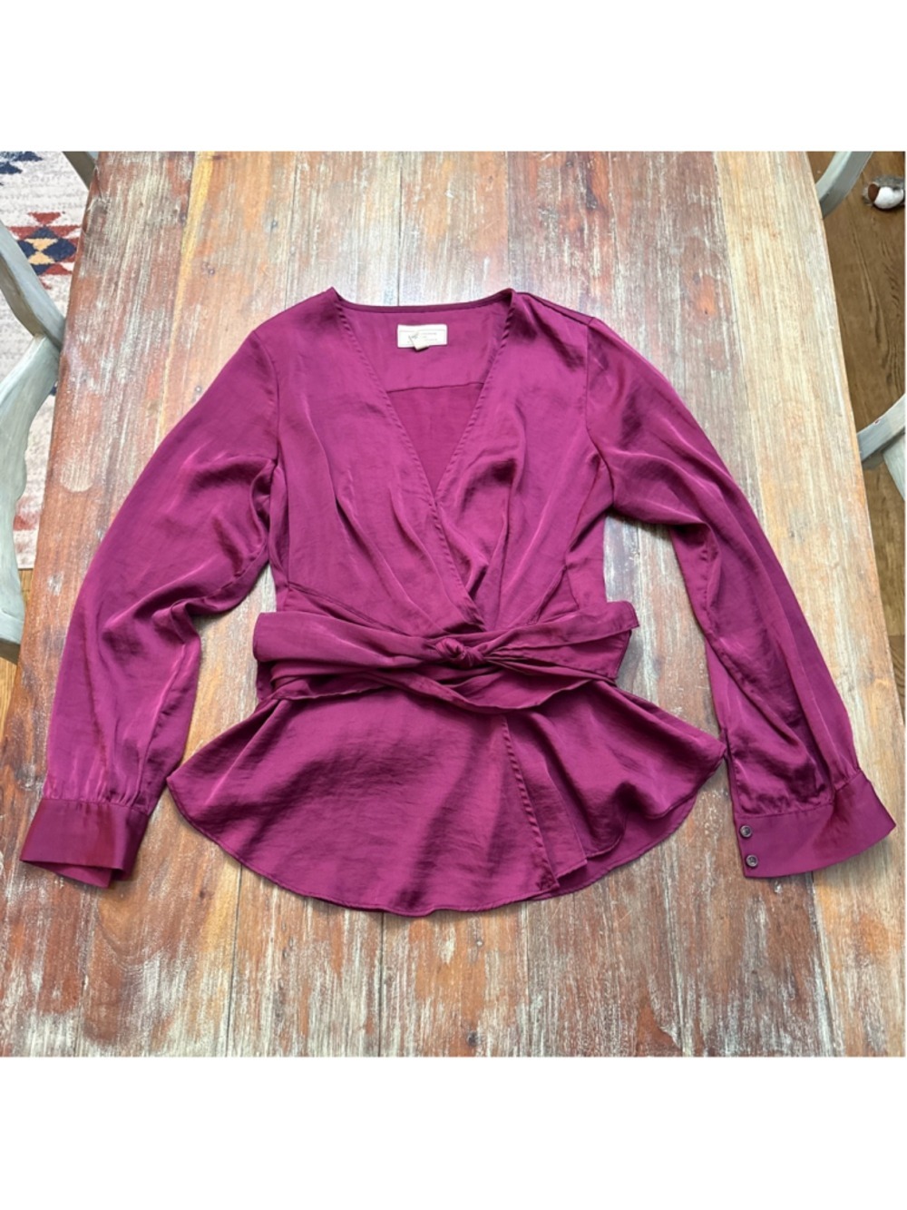 Moulinette Soeurs Anthropologie Magenta Satin Peplum Top Size 12